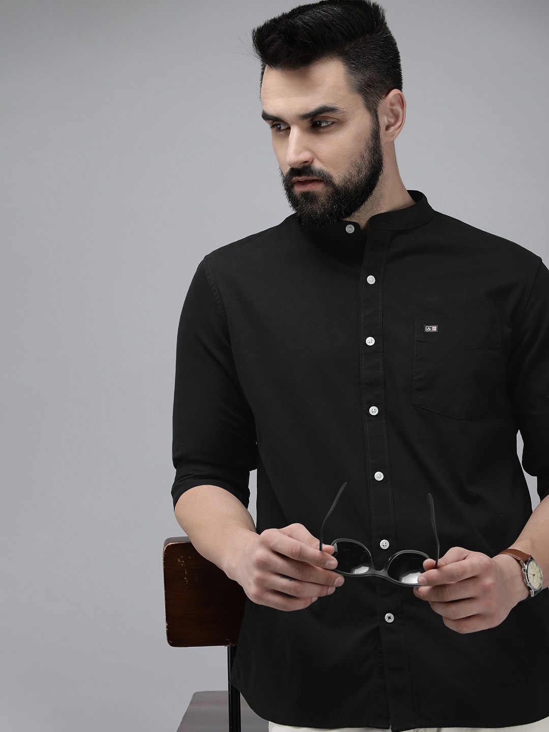 

Arrow Sport Pure Cotton Manhattan Slim Fit Opaque Casual Shirt, Black