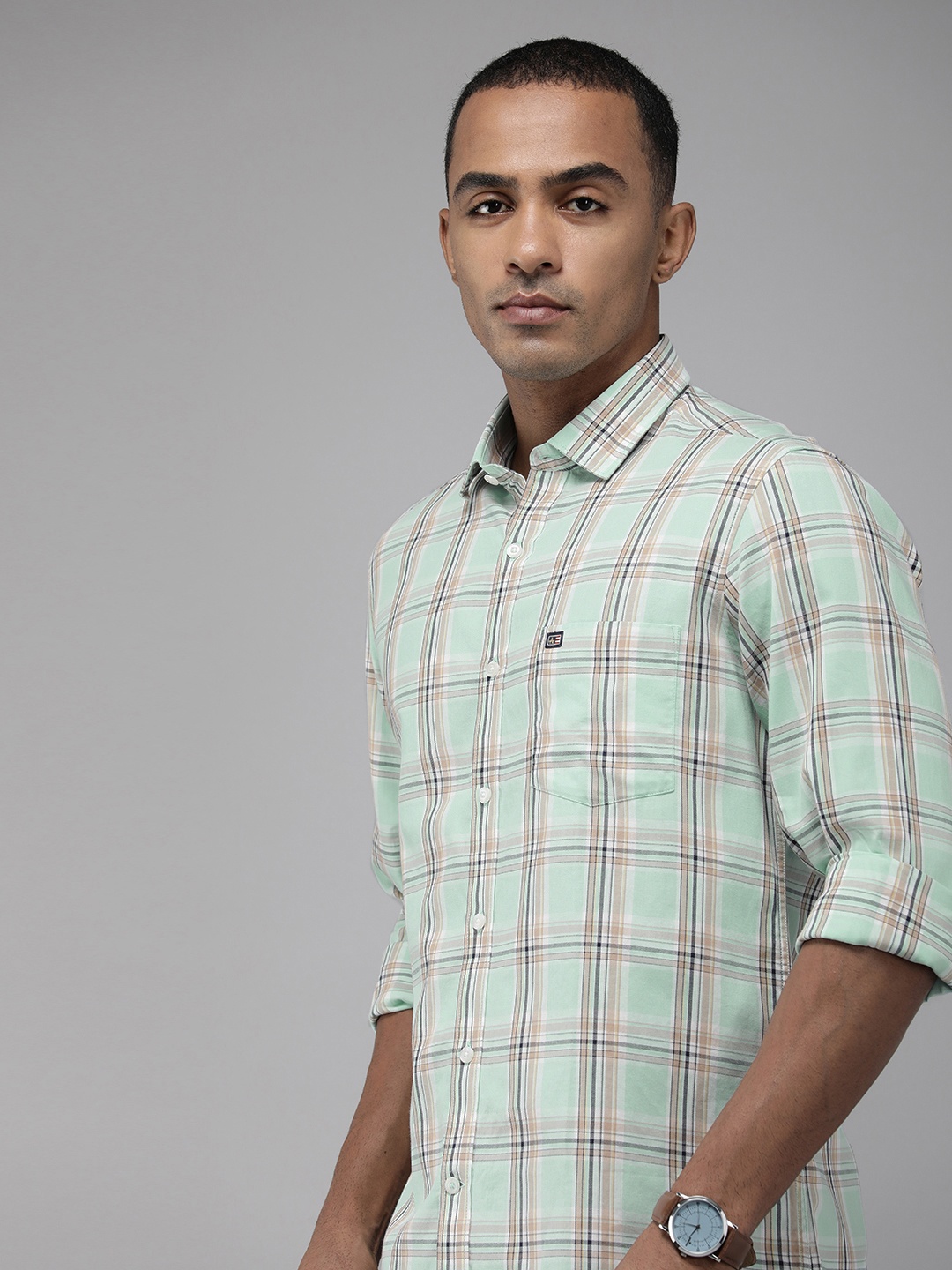 

Arrow Sport Slim Fit Checked Pure Cotton Casual Shirt, Green