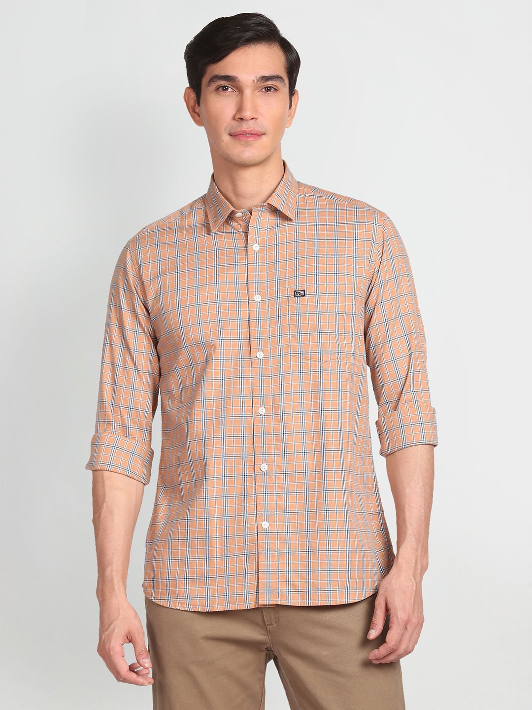 

Arrow Sport Men Pure Cotton Manhattan Slim Fit Opaque Checked Casual Shirt, Brown