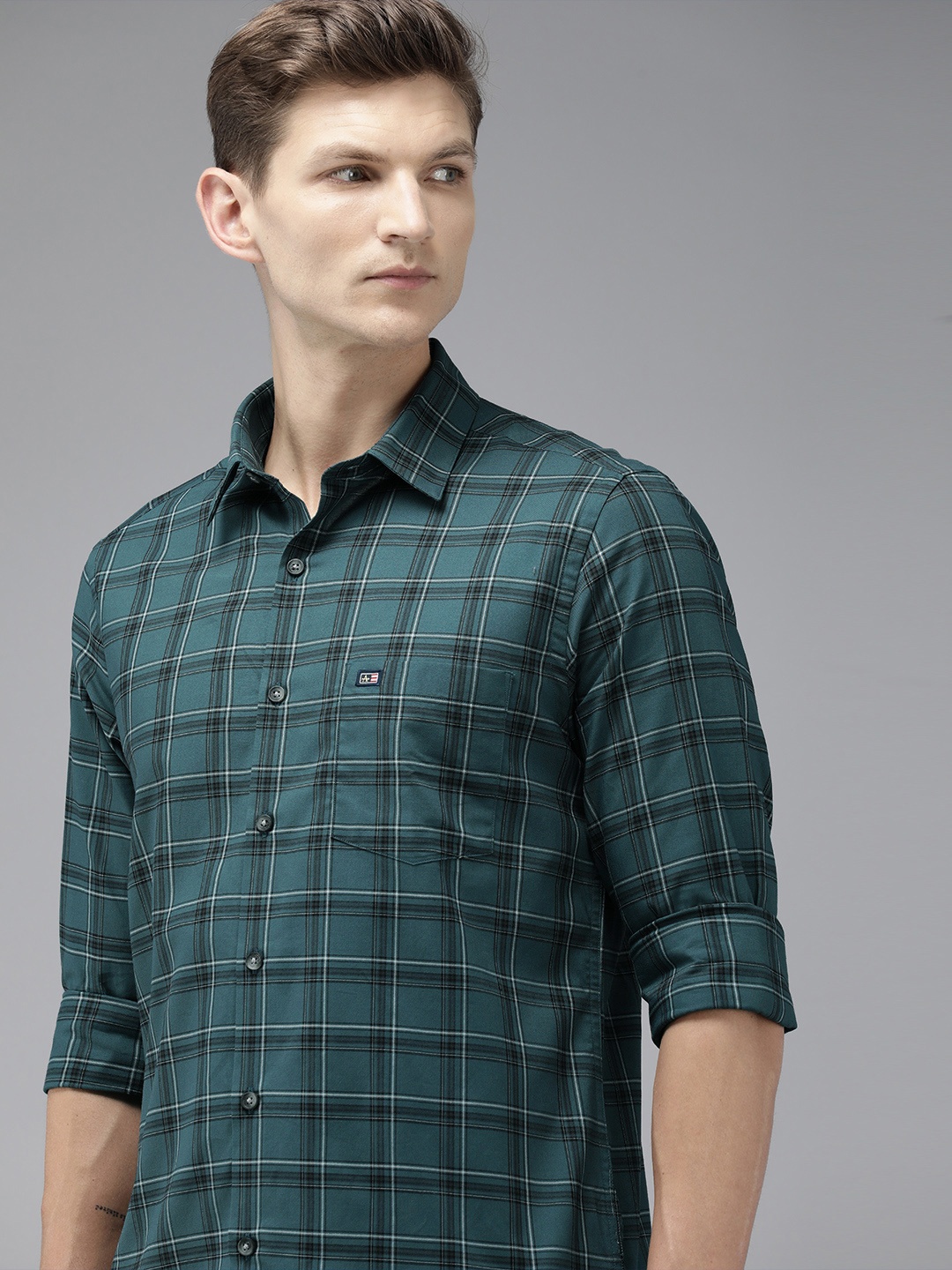 

Arrow Sport Manhattan Slim Fit Checked Casual Shirt, Teal