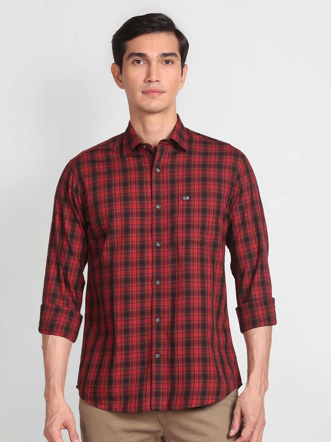 

Arrow Sport Men Manhattan Slim Fit Tartan Checks Opaque Pure Cotton Casual Shirt, Red