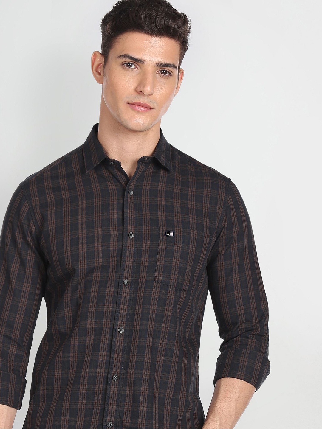 

Arrow Sport Manhattan Slim Fit Pure Cotton Checked Casual Shirt, Brown