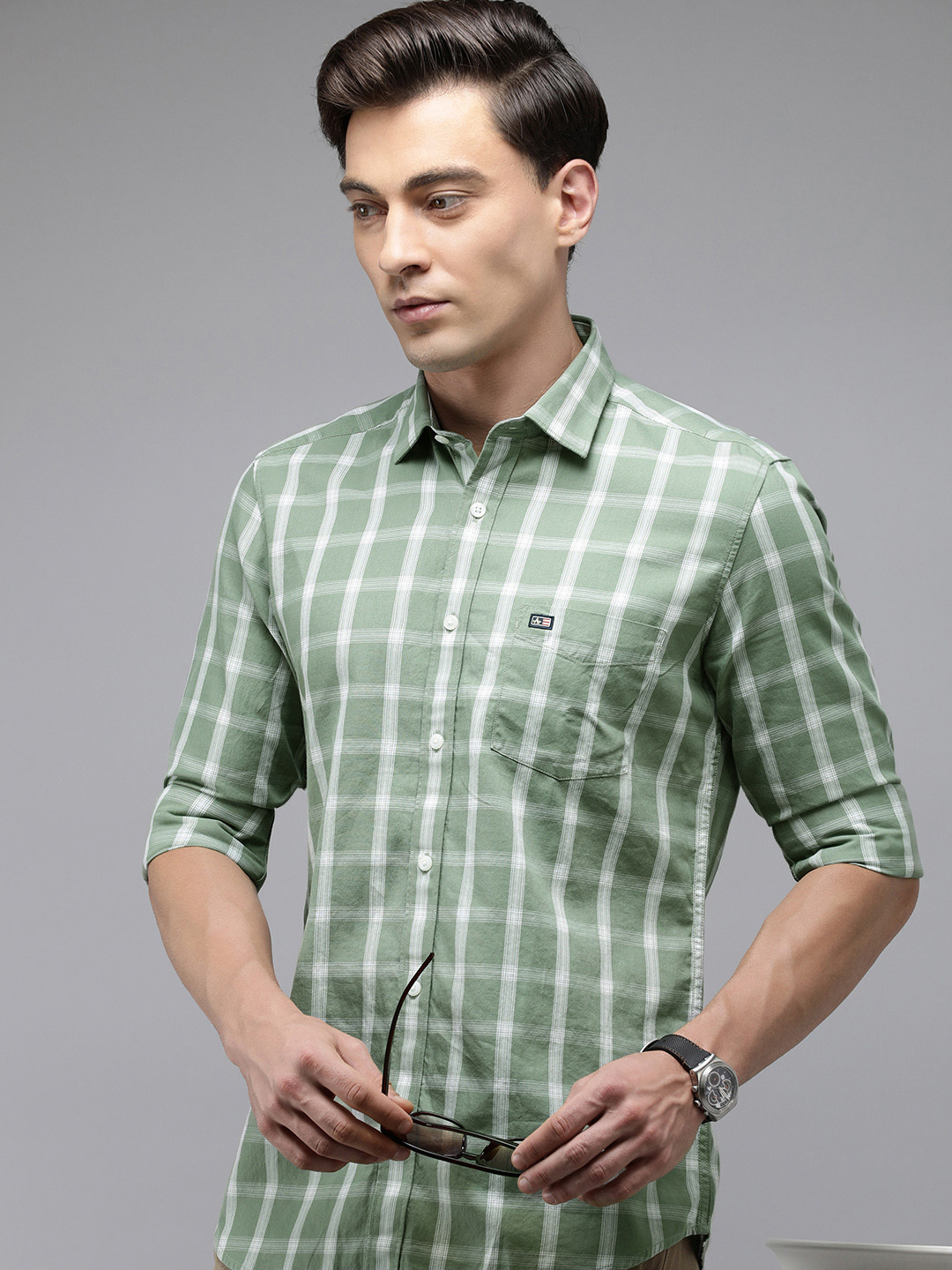 

Arrow Sport Men Slim Fit Tartan Checked Pure Cotton Casual Shirt, Green