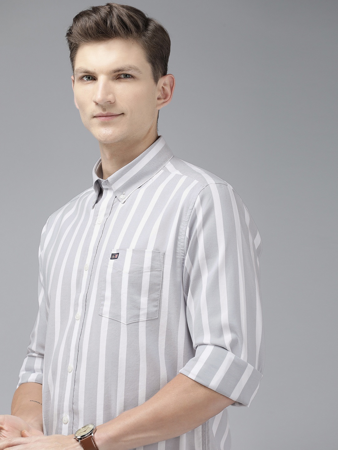 

Arrow Sport Manhattan Slim Fit Striped Casual Shirt, Grey