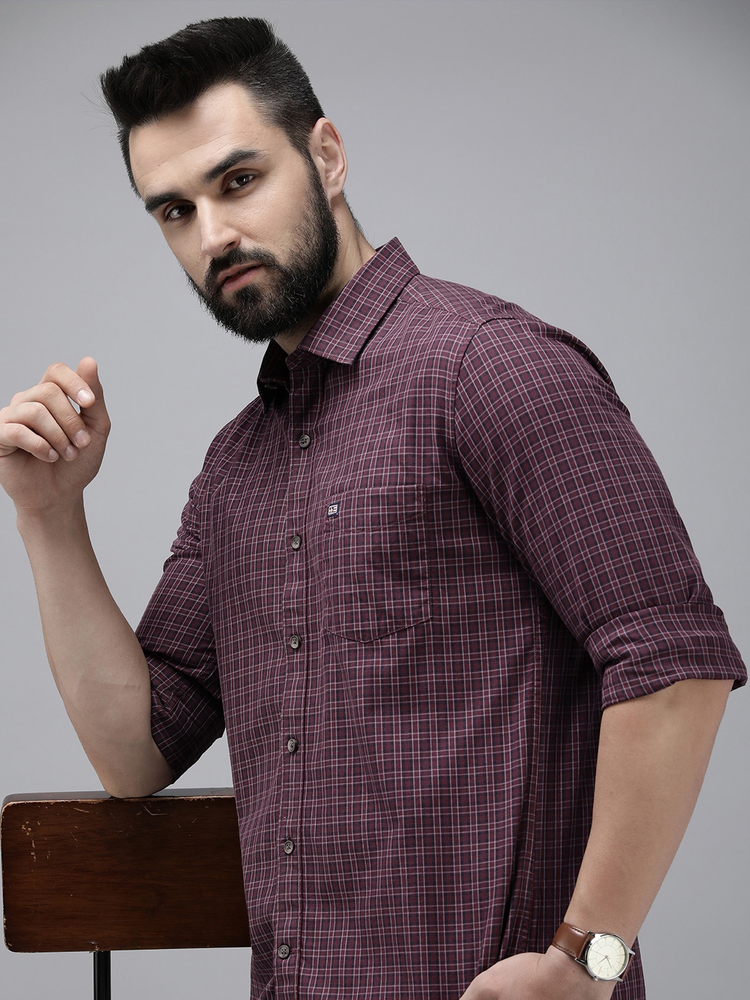 

Arrow Sport Pure Cotton Manhattan Slim Fit Checked Casual Shirt, Purple