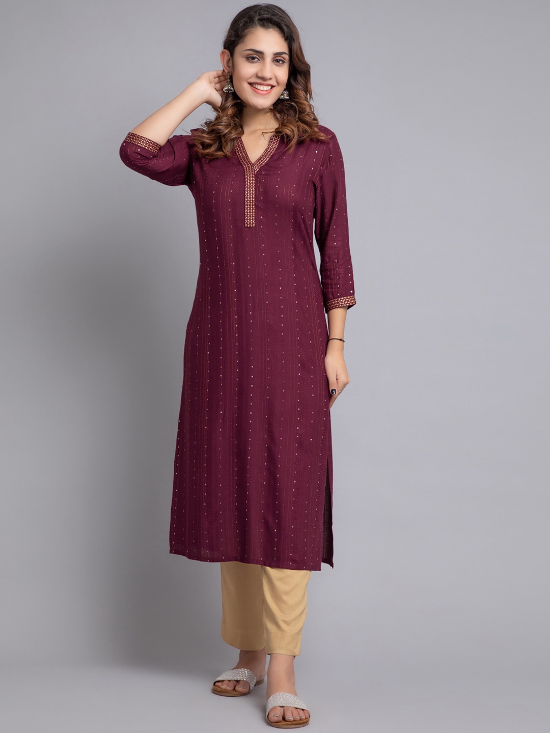

fabGLOBAL Embellished Sequined Kurta, Burgundy