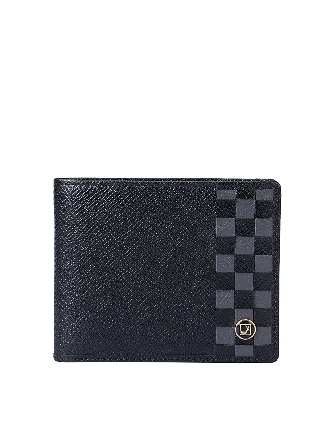 

Da Milano Men Geometric Printed Leather Two Fold Wallet, Black