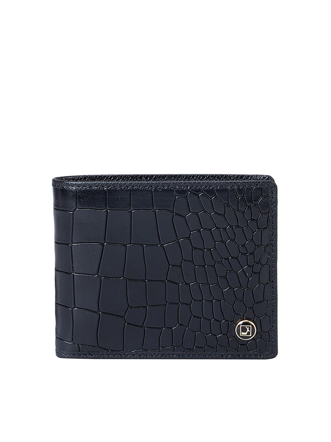 

Da Milano Men Textured Leather Two Fold Wallet With SD Card Holder, Black