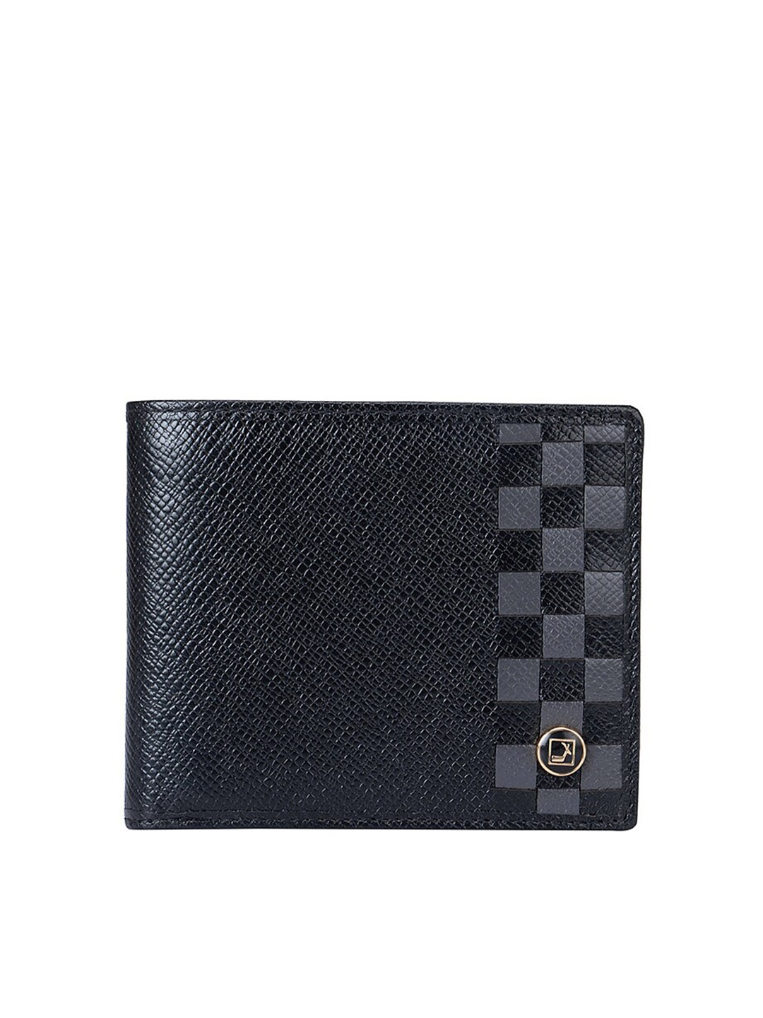 

Da Milano Men Checked Textured Leather Three Fold Wallet, Black
