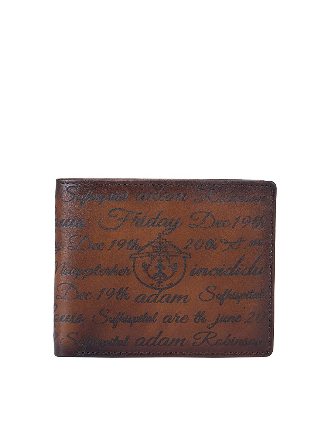 

Da Milano Men Typography Printed Leather Two Fold Wallet, Brown