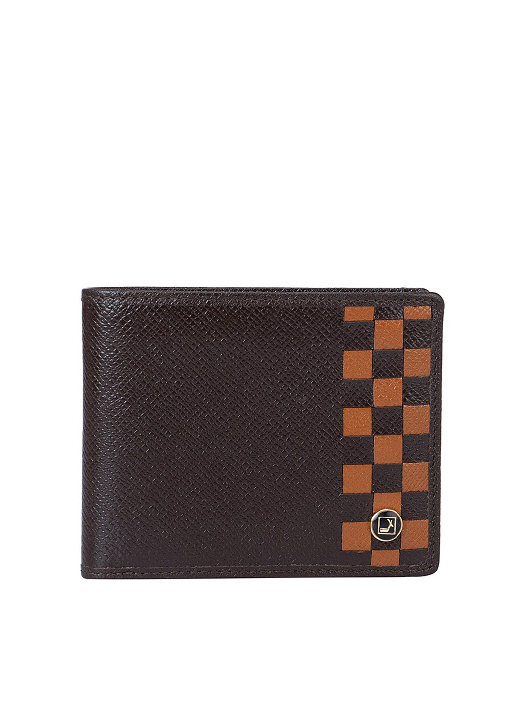 

Da Milano Men Checked Leather Three Fold Wallet With SD Card Holder, Brown