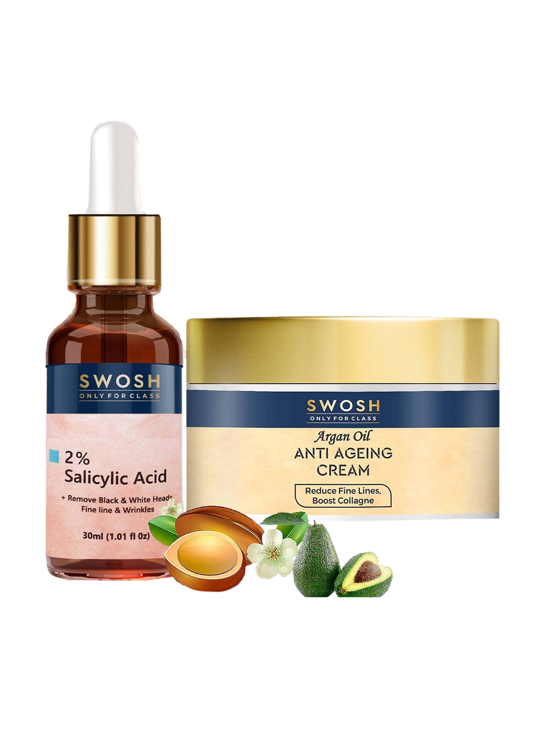 

SWOSH Complete Skin Care Combo - Anti Ageing Face Cream With 2% Salicylic Acid Serum 30 ML, Transparent