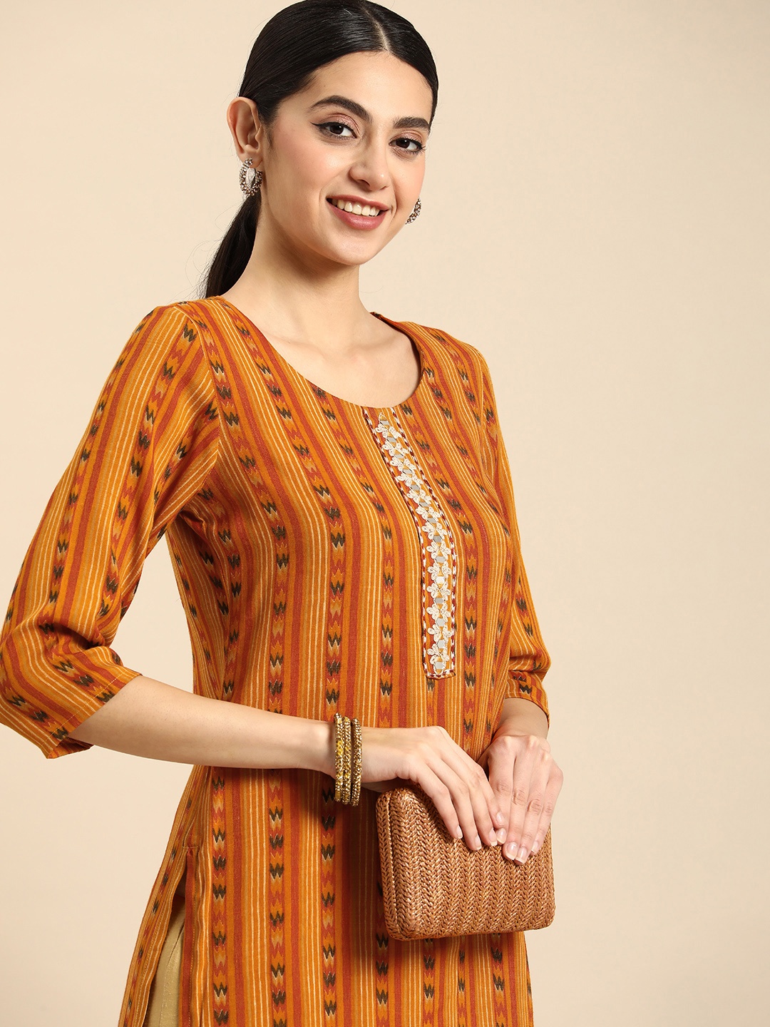 

Anouk Striped Kurta, Mustard