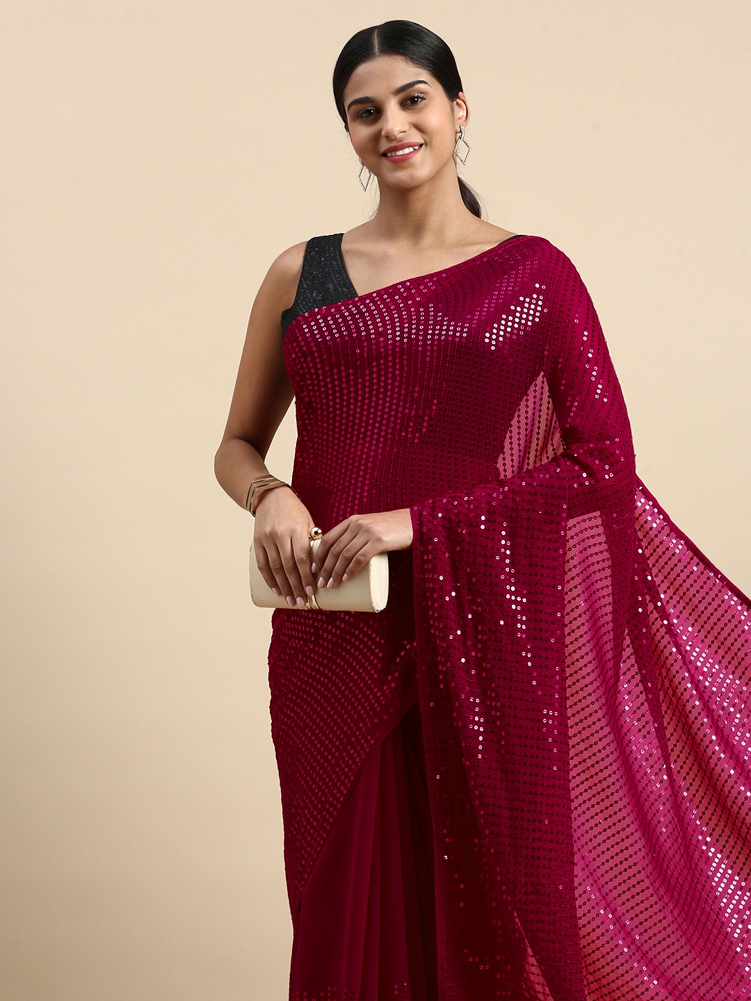 

Pothys Woven Design Sequinned Pure Georgette Saree, Magenta