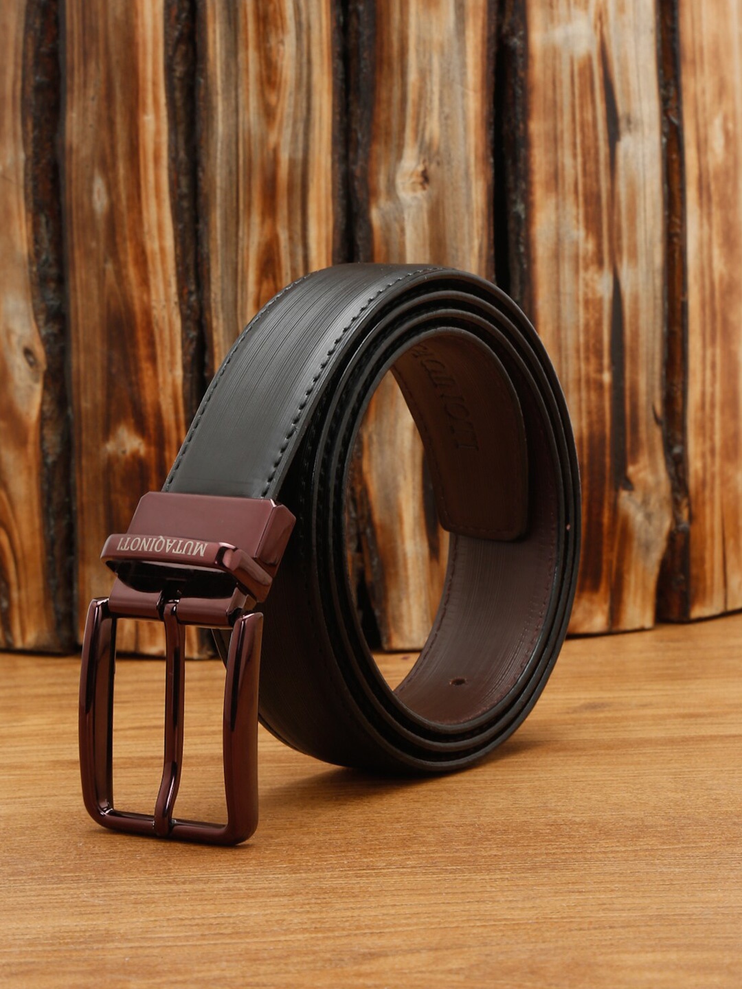 

MUTAQINOTI Men Reversible Leather Formal Belt, Black