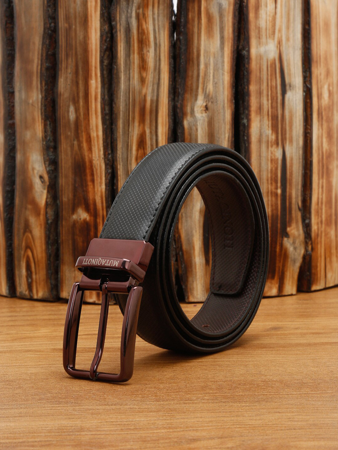 

MUTAQINOTI Men Reversible Leather Belt, Black