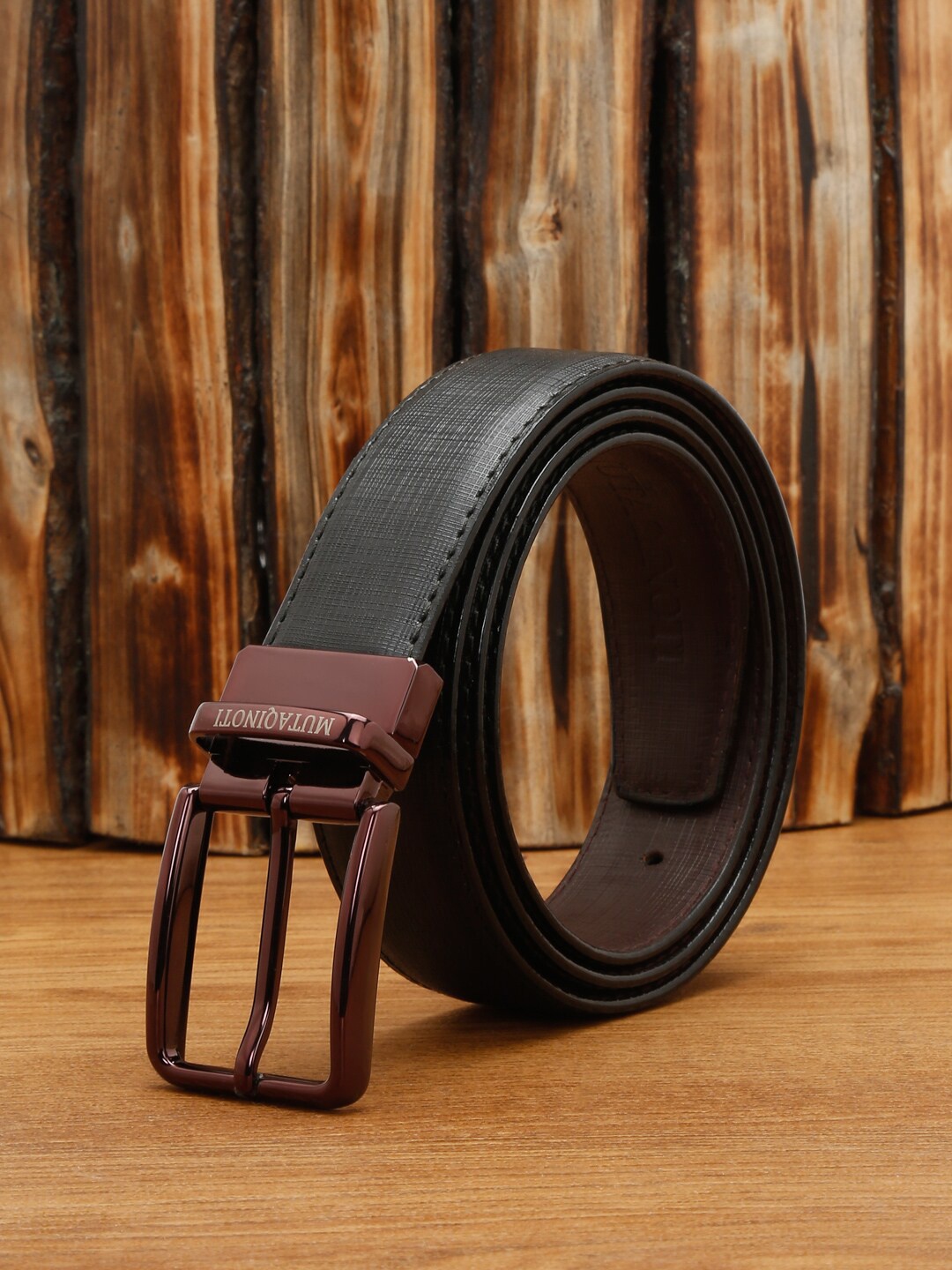 

MUTAQINOTI Men Reversible Leather Formal Belt, Black