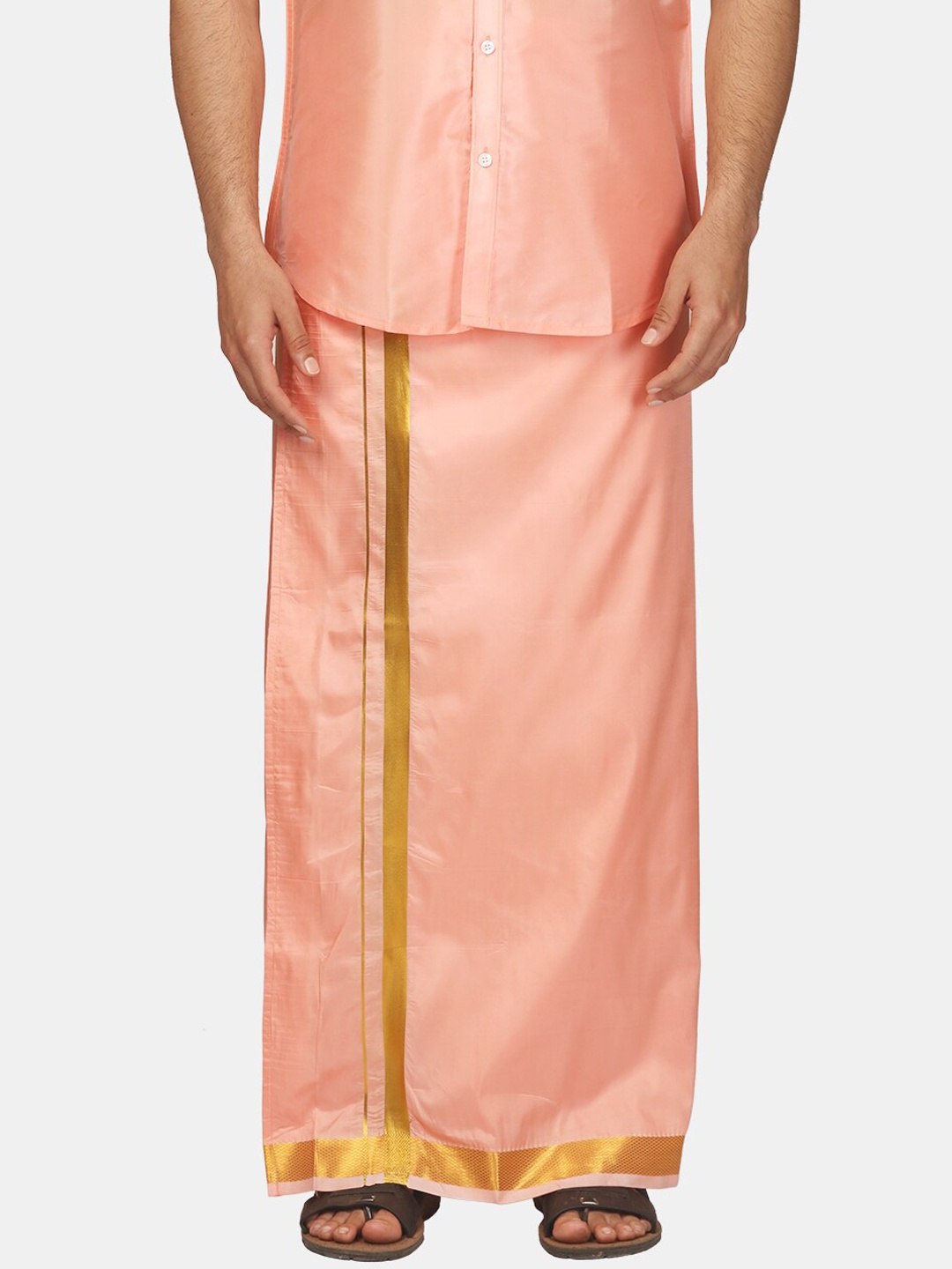 

Sethukrishna Men Zari Border Art Silk Dhoti, Peach