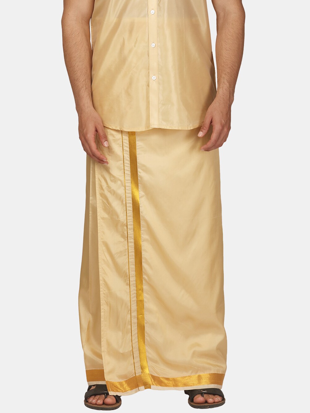 

Sethukrishna Men Mid-Rise Art Silk Dhotis, Beige