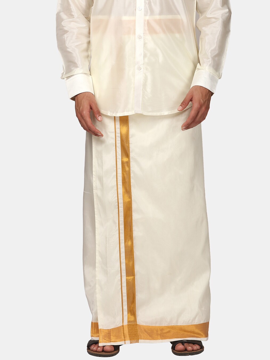 

Sethukrishna Men Zari Border Art Silk Dhoti, Cream