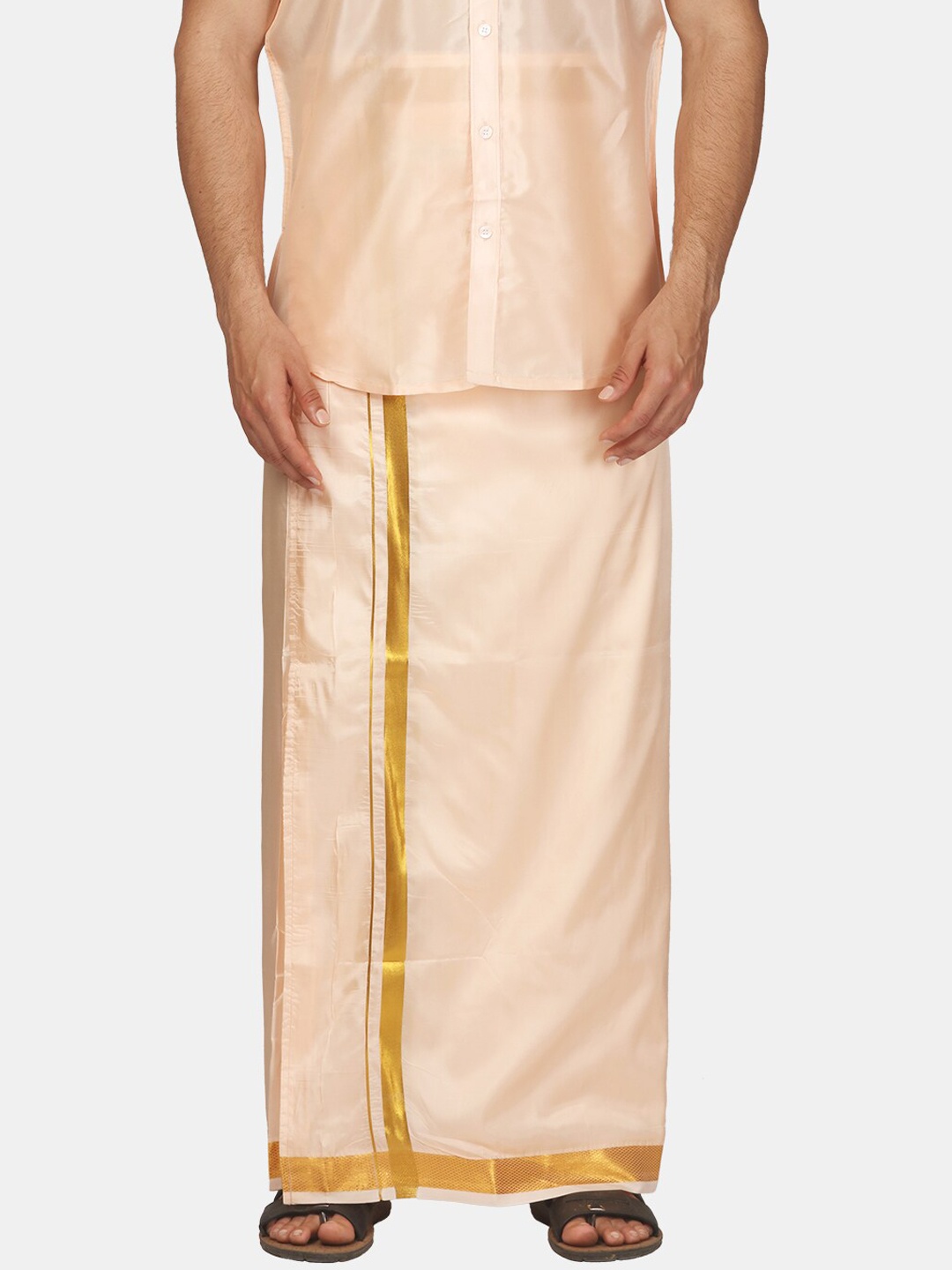 

Sethukrishna Men Zari Border Art Silk Dhoti, Peach