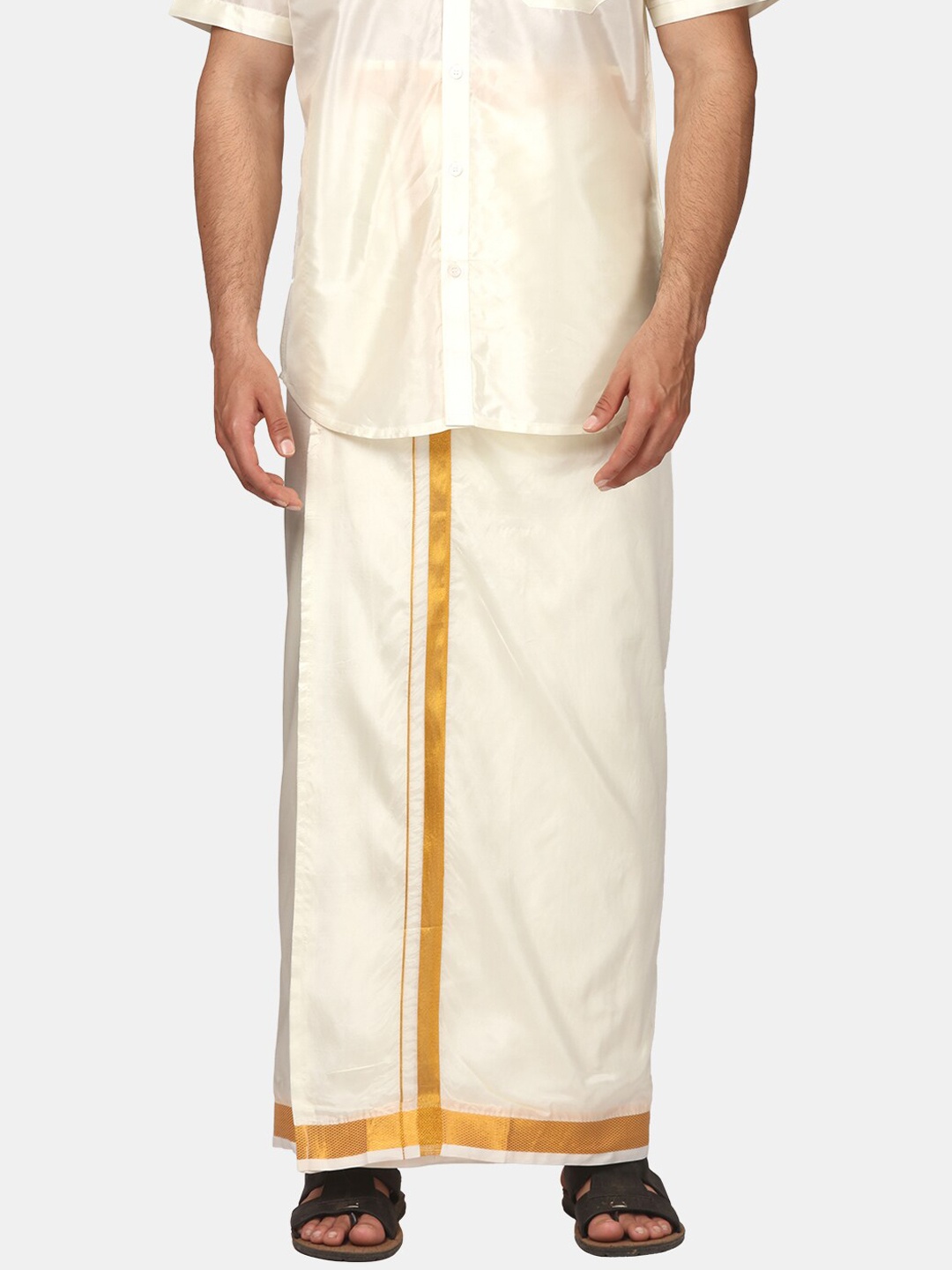 

Sethukrishna Men Zari Border Art Silk Dhoti, Cream