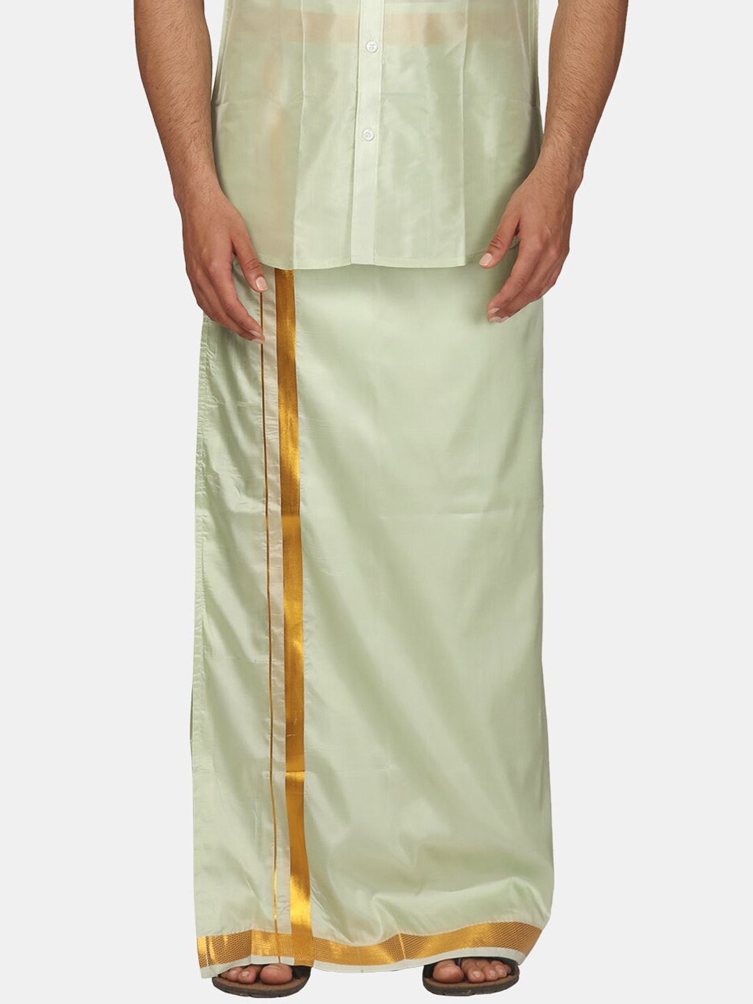 

Sethukrishna Men Mid-Rise Art Silk Zari Border Dhoti, Sea green