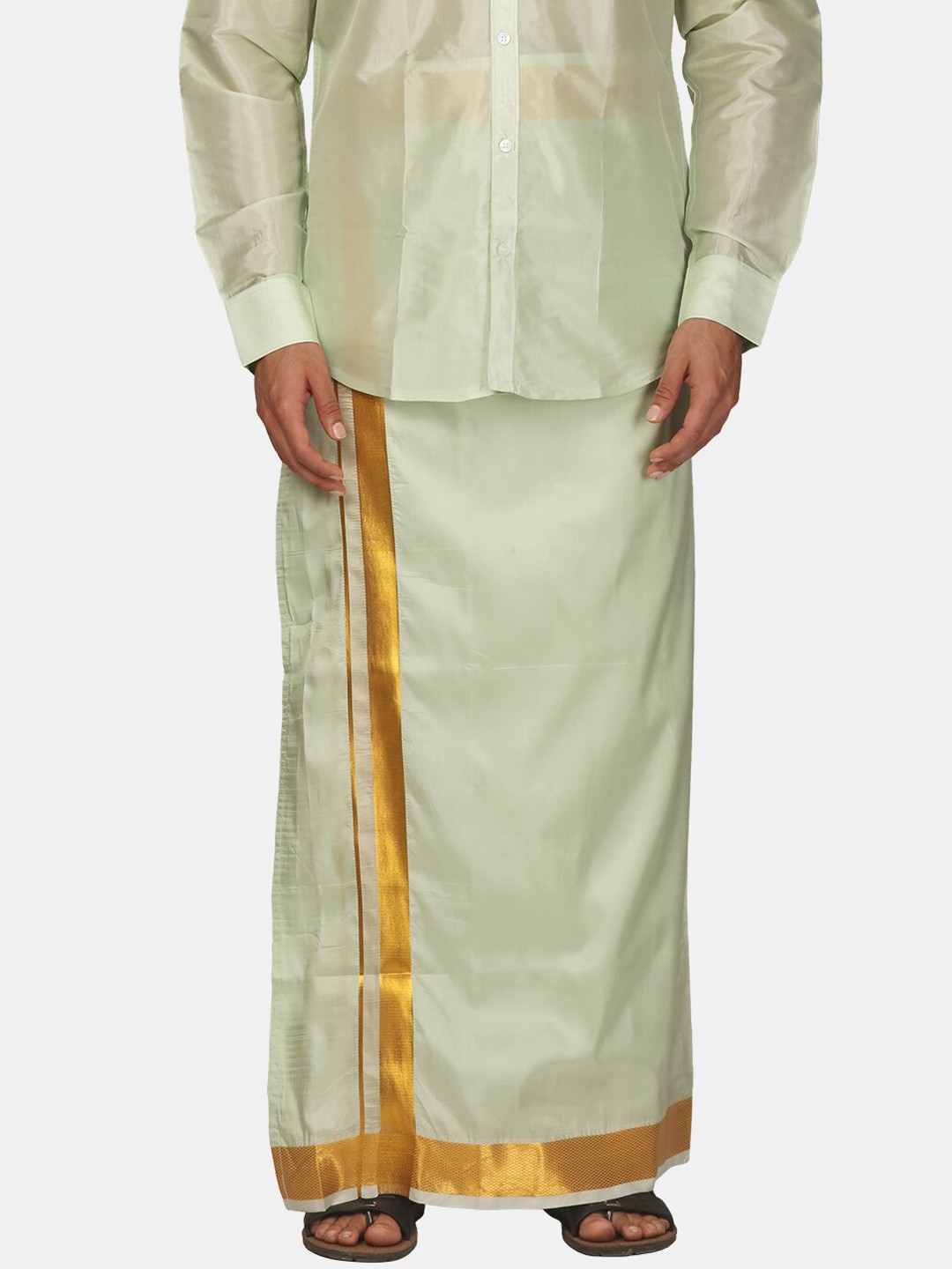 

Sethukrishna Men Zari Border Art Silk Dhoti, Green