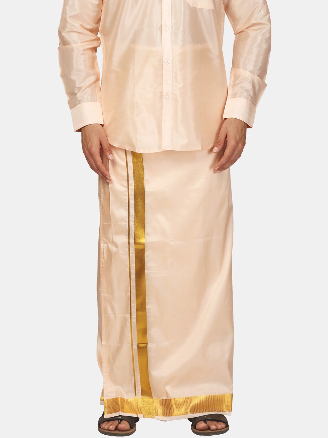 

Sethukrishna Men Zari Border Art Silk Dhoti, Peach