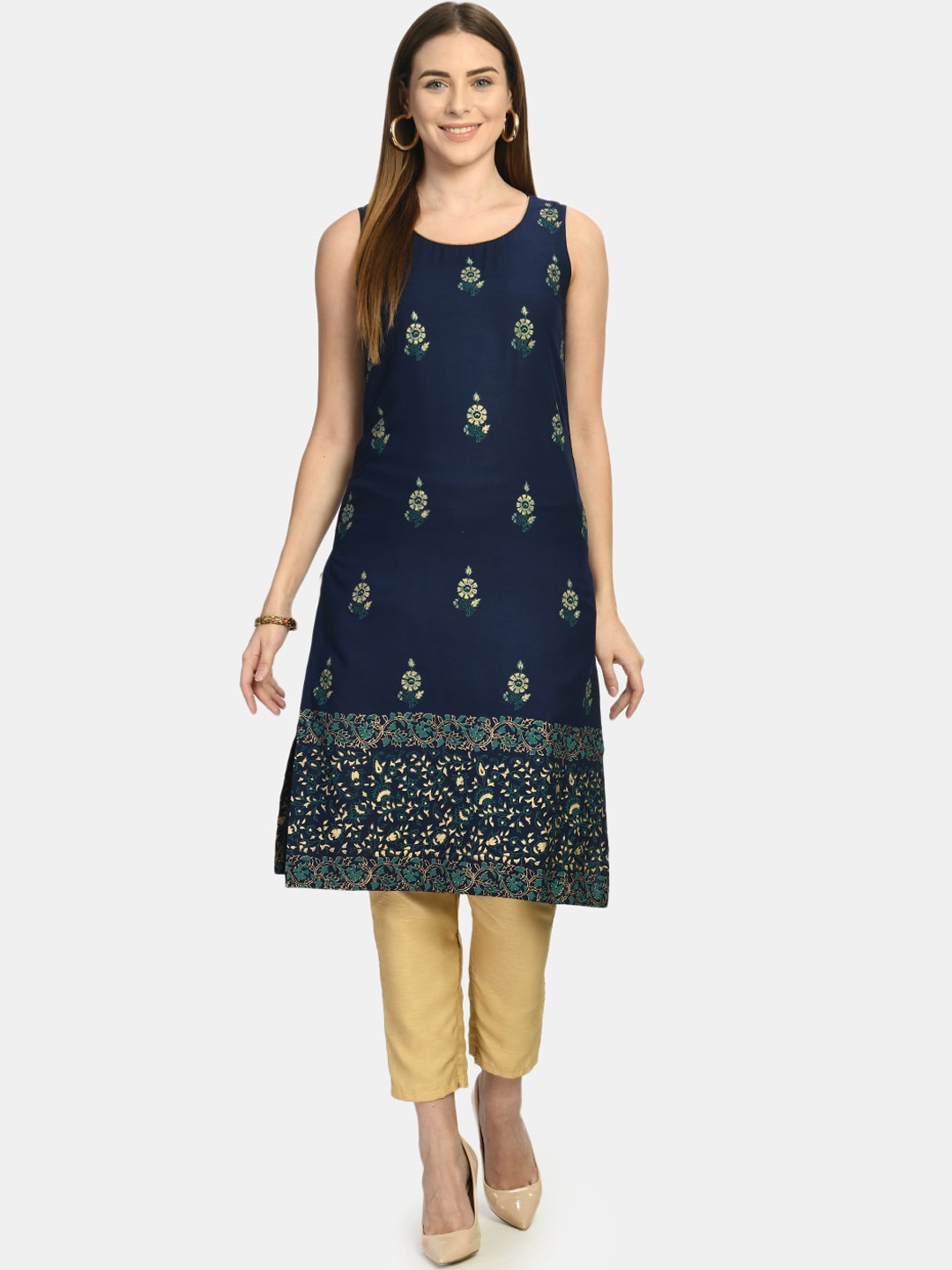 

KALINI Ethnic Motifs Printed Block Print Kurta, Blue