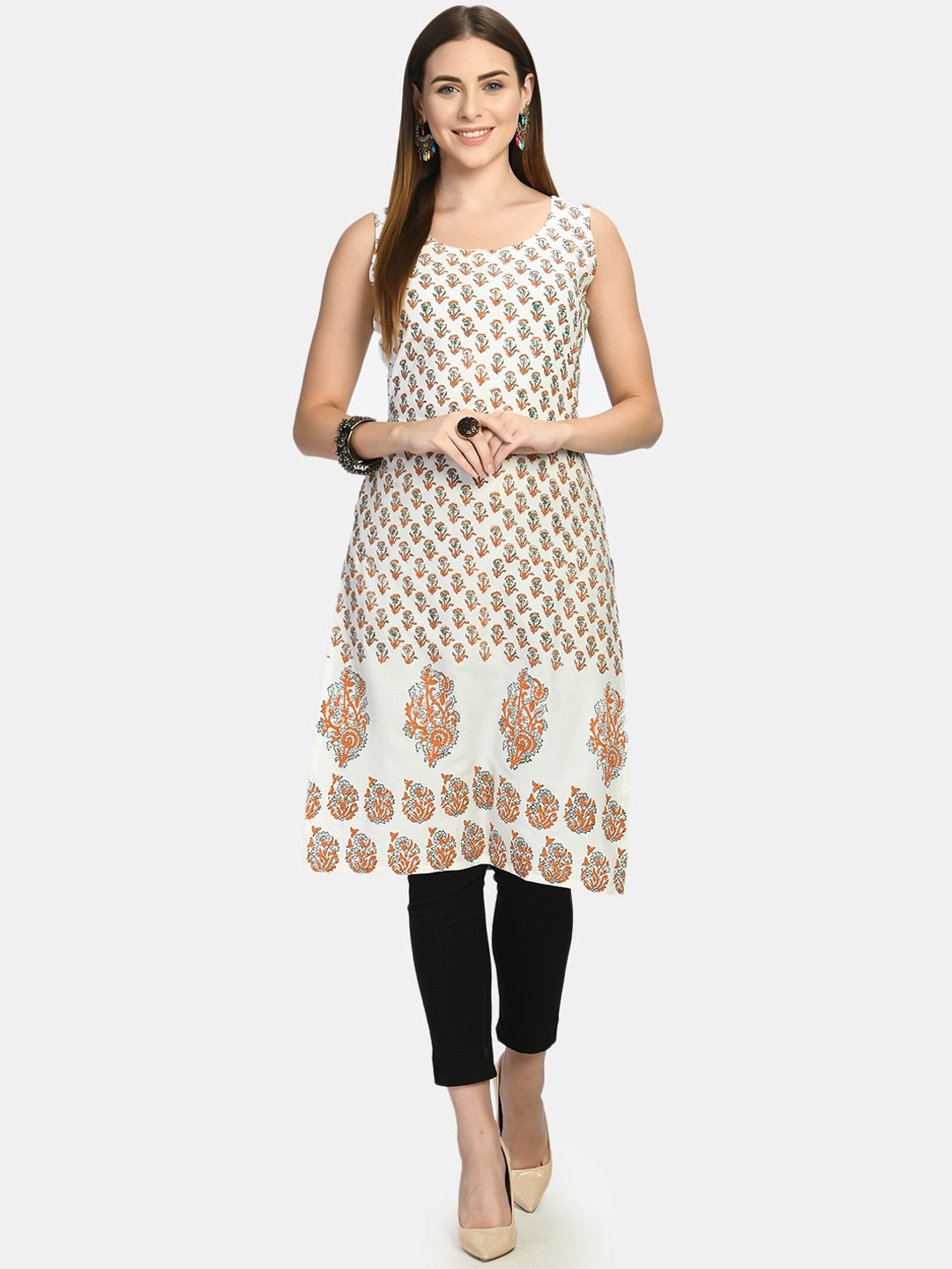 

KALINI Ethnic Motifs Printed Block Print Kurta, White