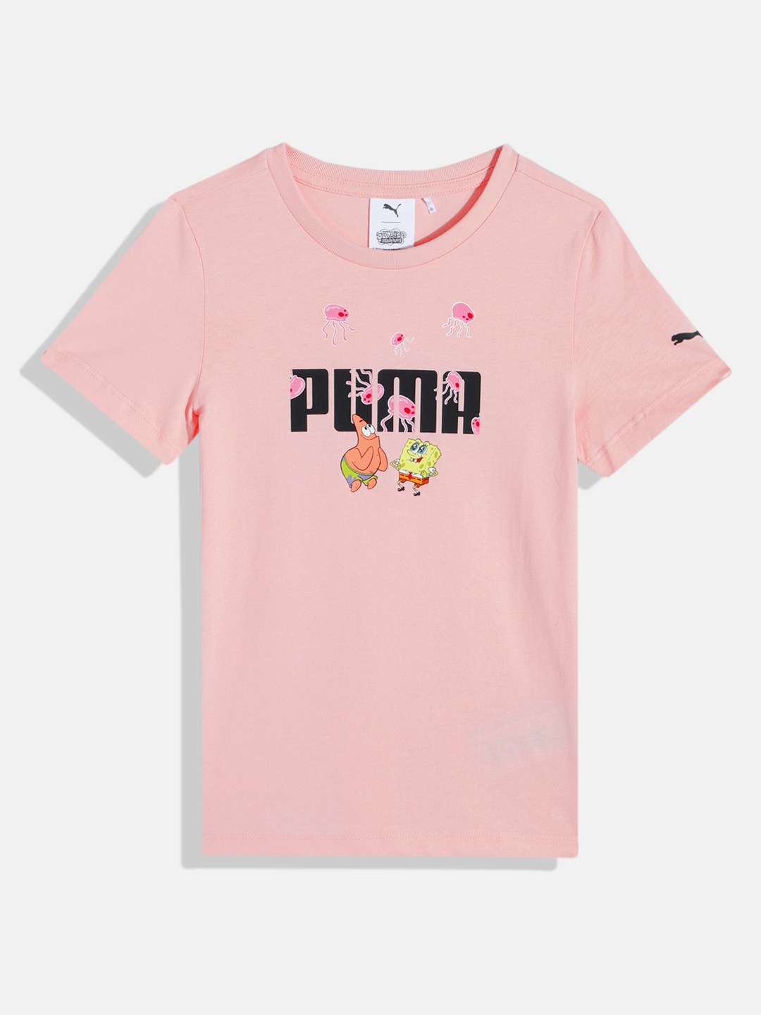 

Puma Kids x SPONGEBOB Logo Printed Regular Fit Pure Cotton T-shirt, Peach