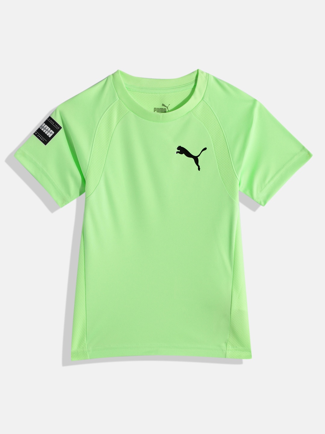 

Puma Boys Slim Fit Brand Logo Printed T-shirt, Lime green