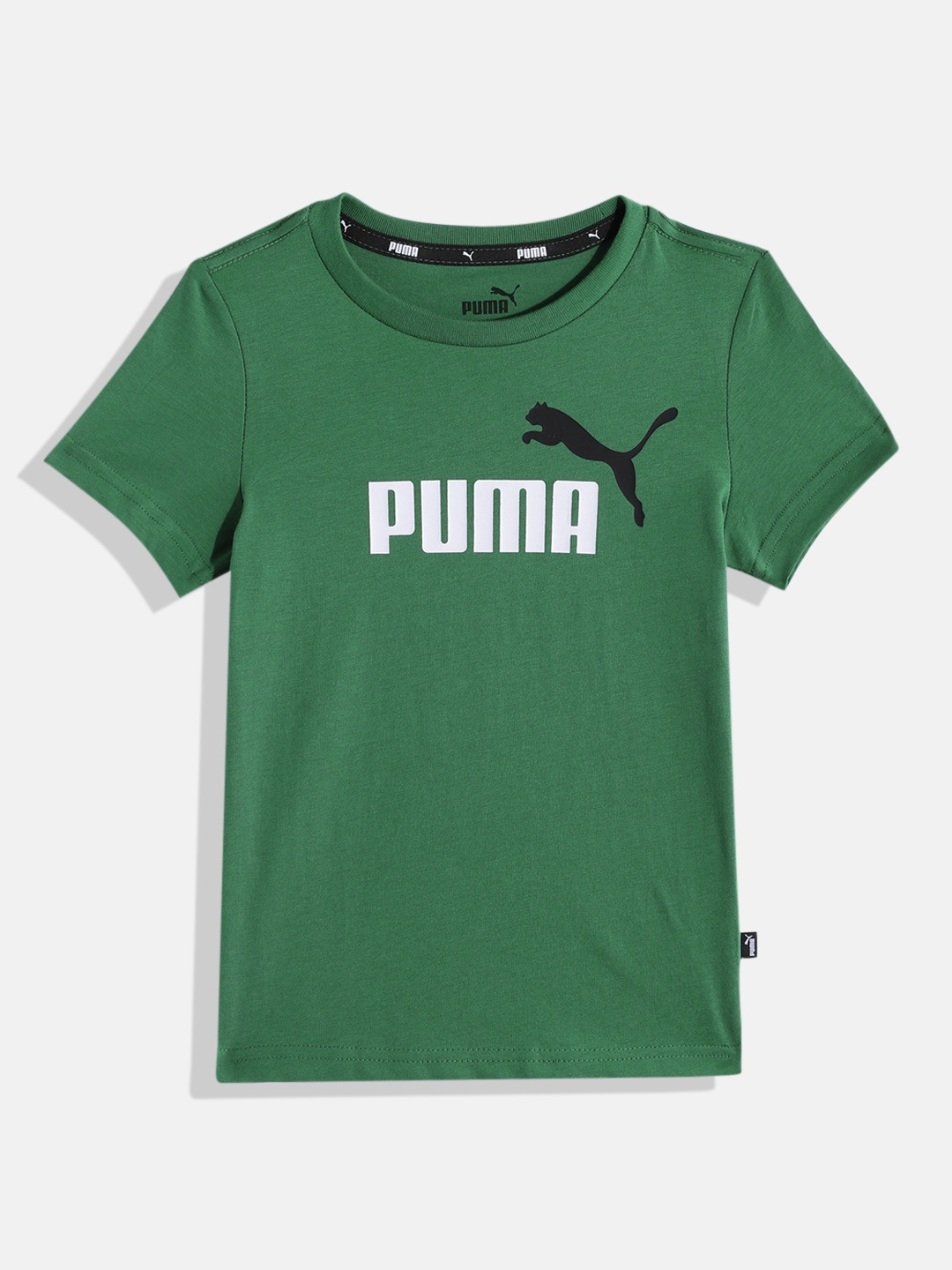 

Puma Boys Essentials+ 2 Brand Logo Printed Pure Cotton T-shirt, Green