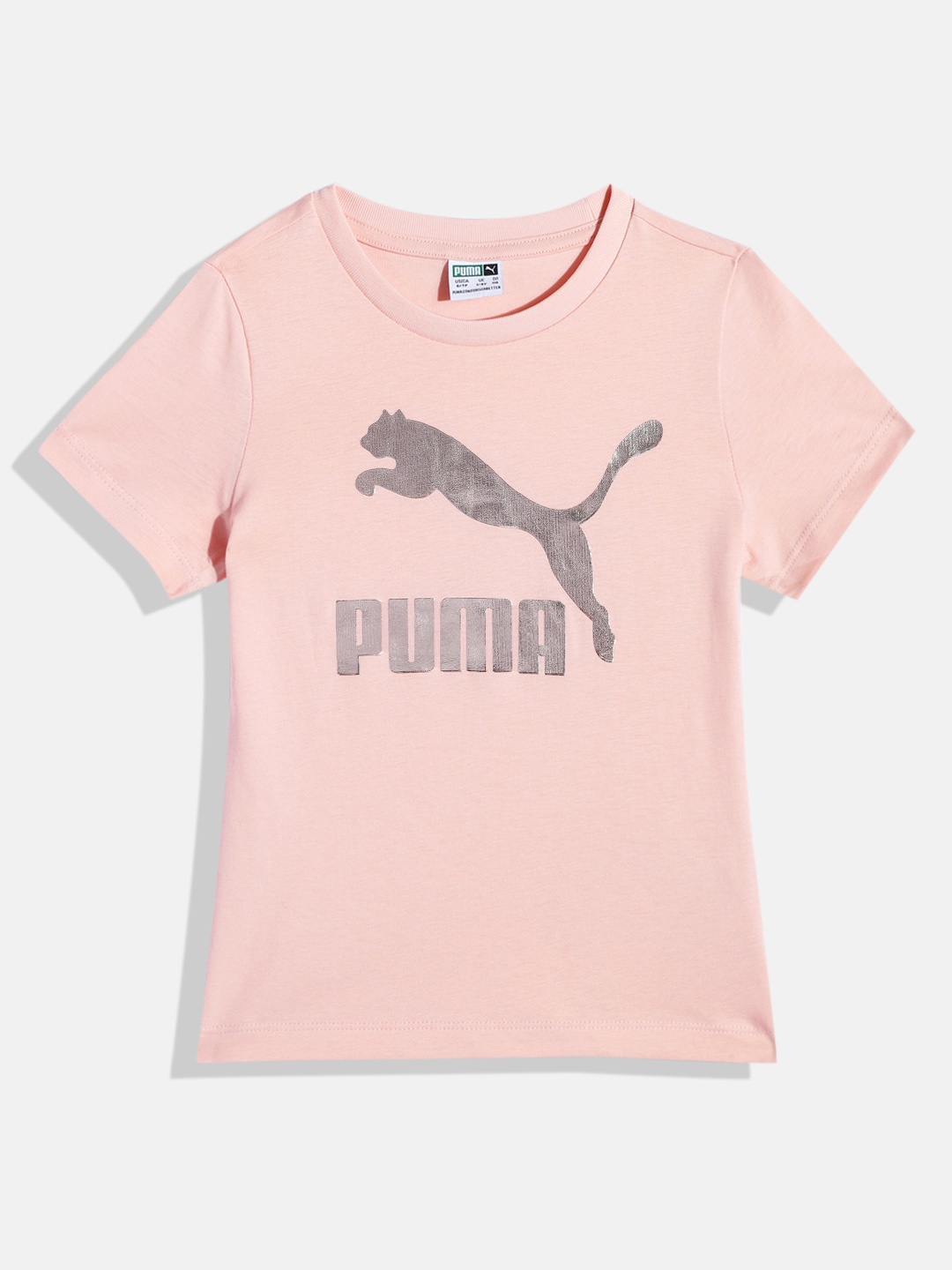 

Puma Girls Classics Brand Logo Print Youth Knitted Pure Cotton T-Shirt, Peach