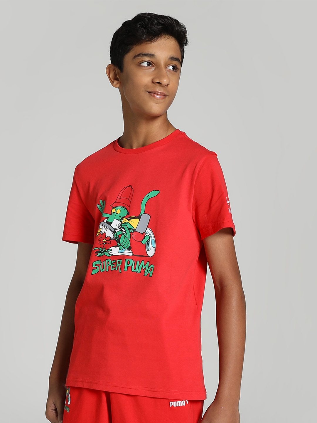 

Puma Boys Super Puma Printed Pure Cotton Regular Fit T-shirt, Red
