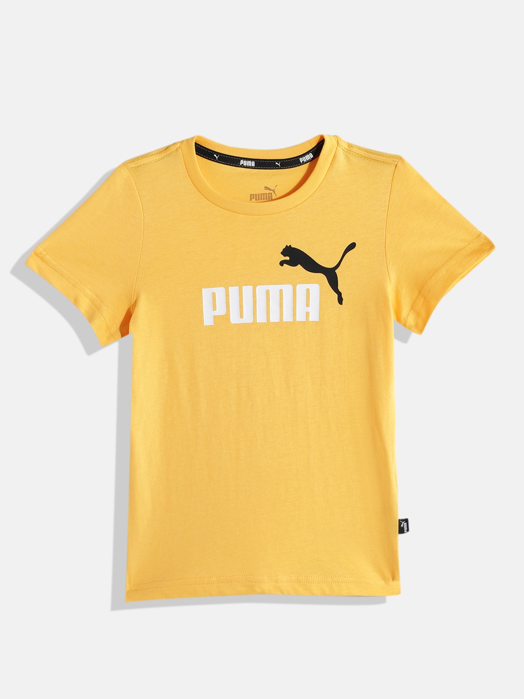 

Puma Boys Brand Logo Printed Essentials Pure Cotton T-shirt, Yellow