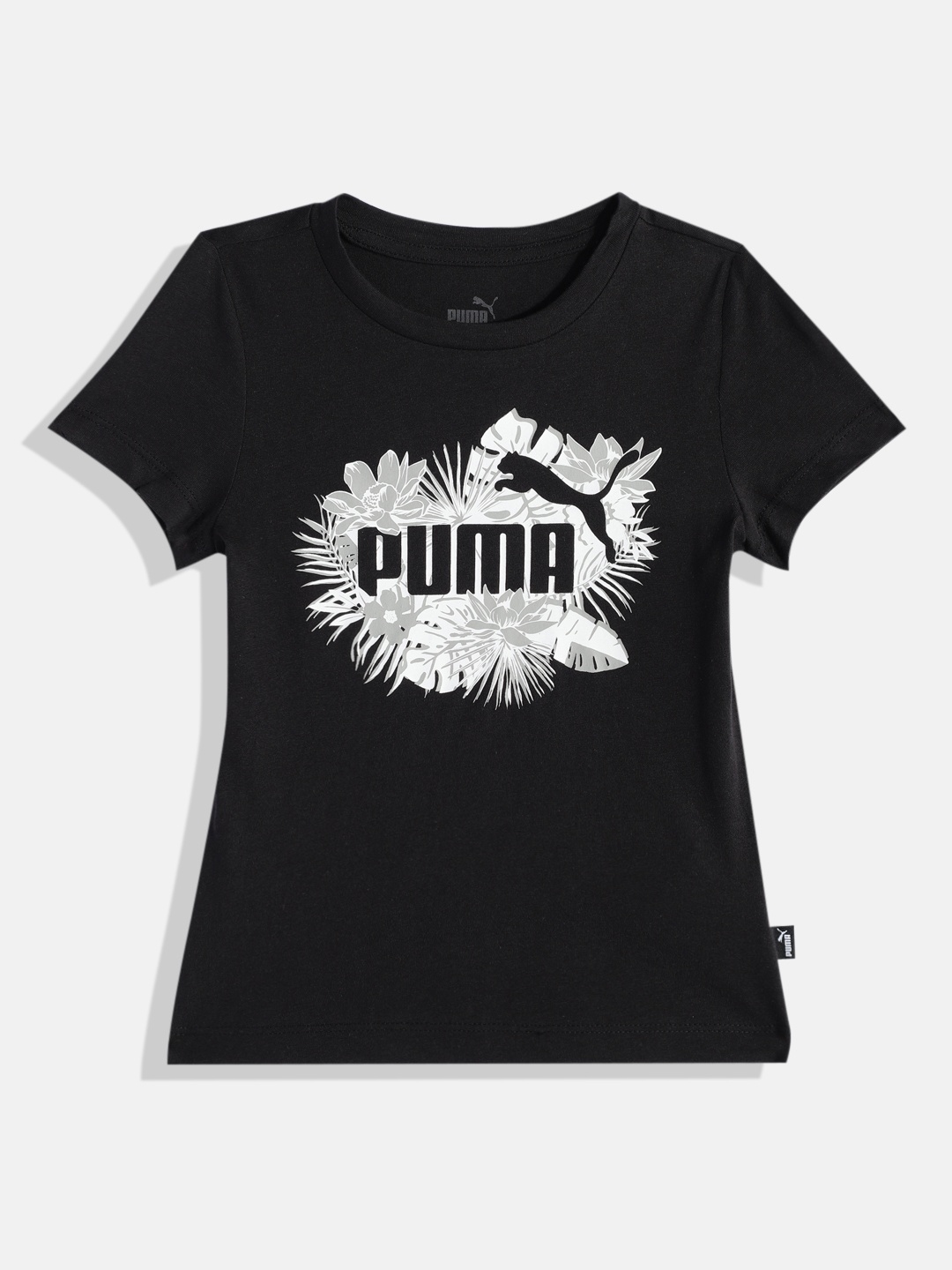 

Puma Girls Floral Printed Pure Cotton Essential FLOWER POWER Regular Fit T-shirt, Black