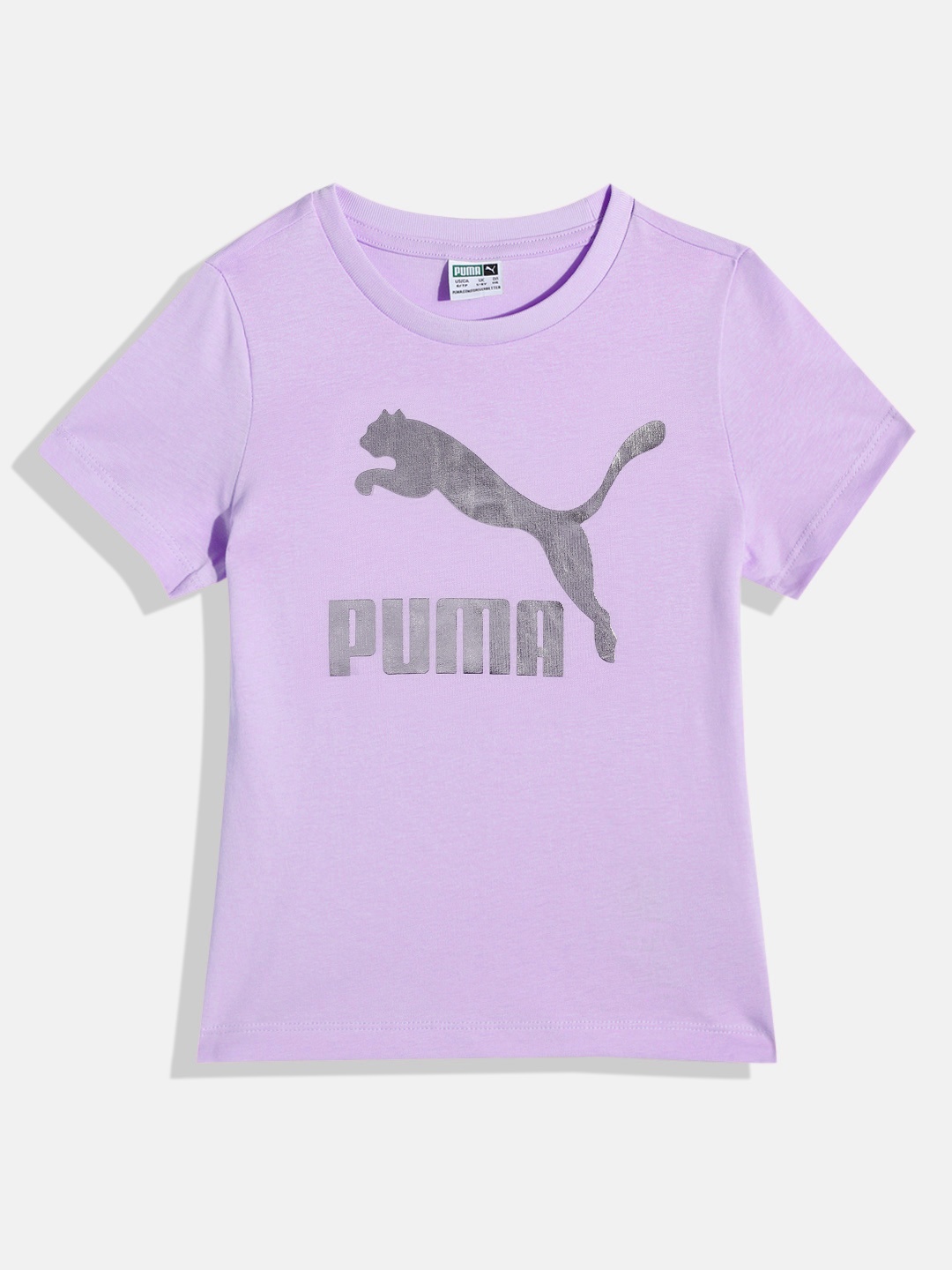 

Puma Girls Classics Brand Logo Print Youth Knitted Pure Cotton T-Shirt, Lavender