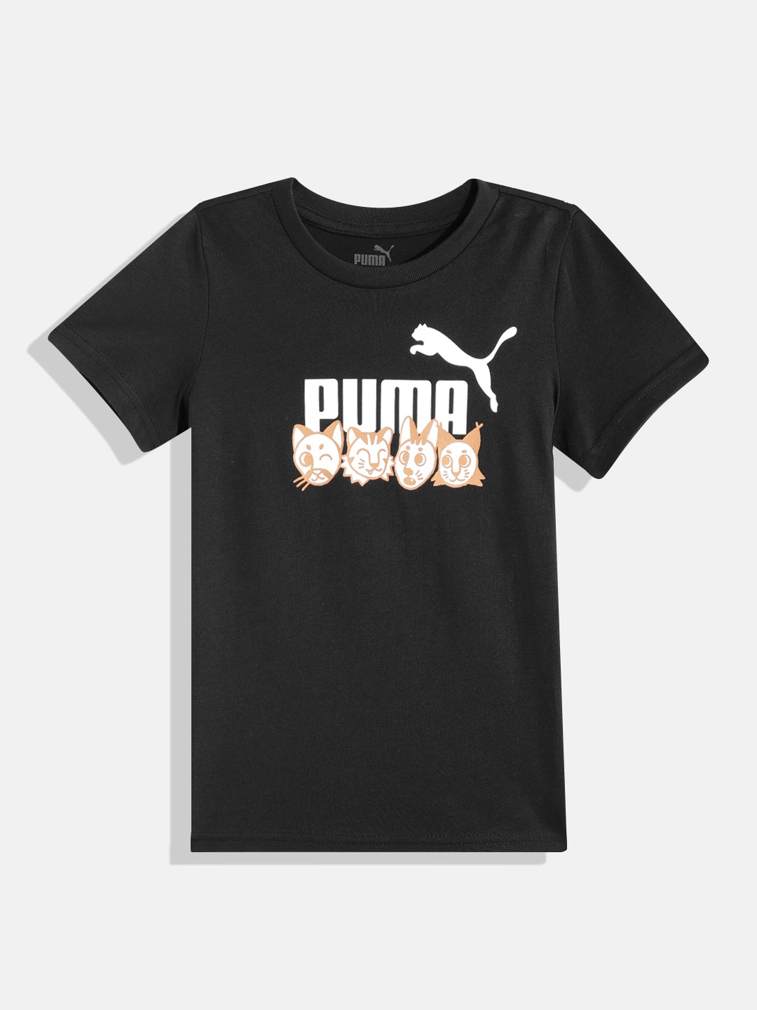 

Puma Kids Pure Cotton Brand Logo Printed Regular fit Essential+ T-shirt, Black