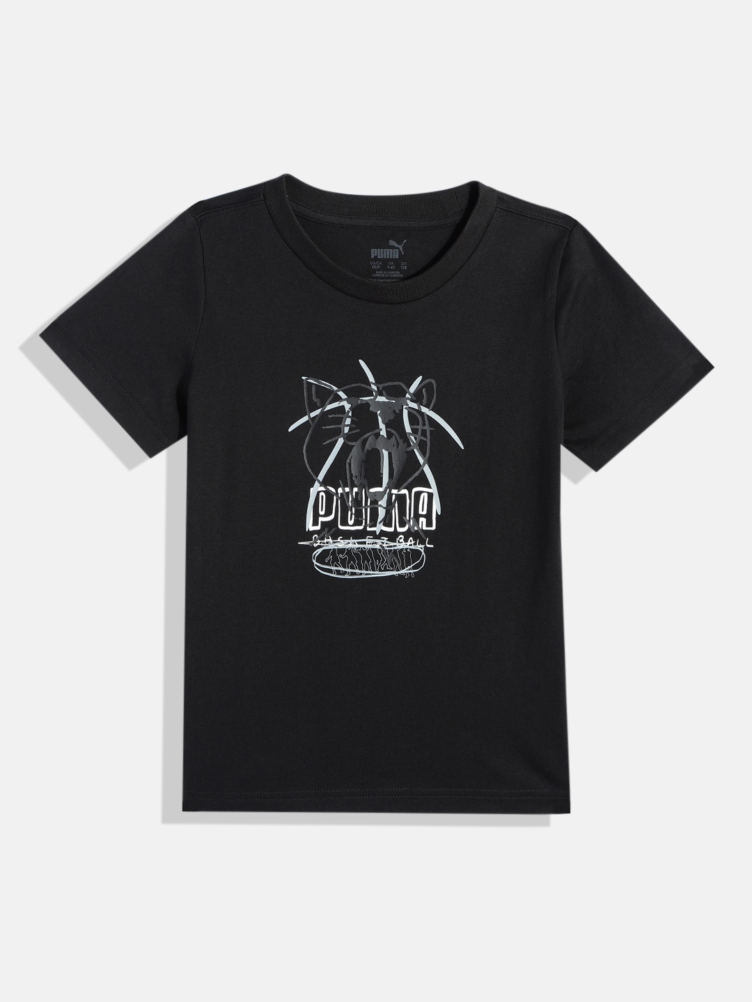 

Puma Boys BASKETBALL Youth Brand Logo Print Pure Cotton T-shirt, Black