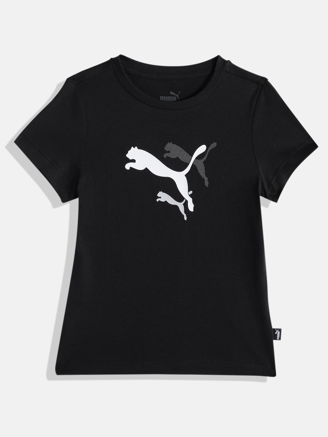 Puma Girls Brand Logo Printed Pure Cotton Essential LOGO LAB Regular Fit T-shirt, Black