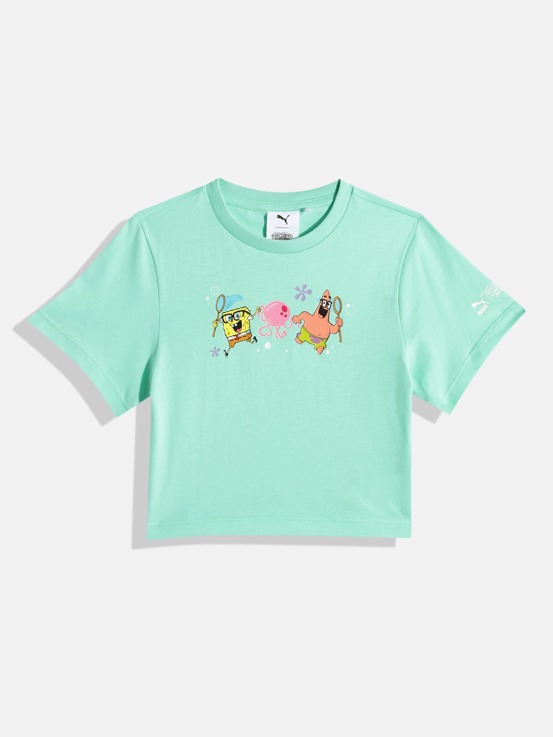 

Puma x Spongebob Girls Printed Pure Cotton T-shirt, Green