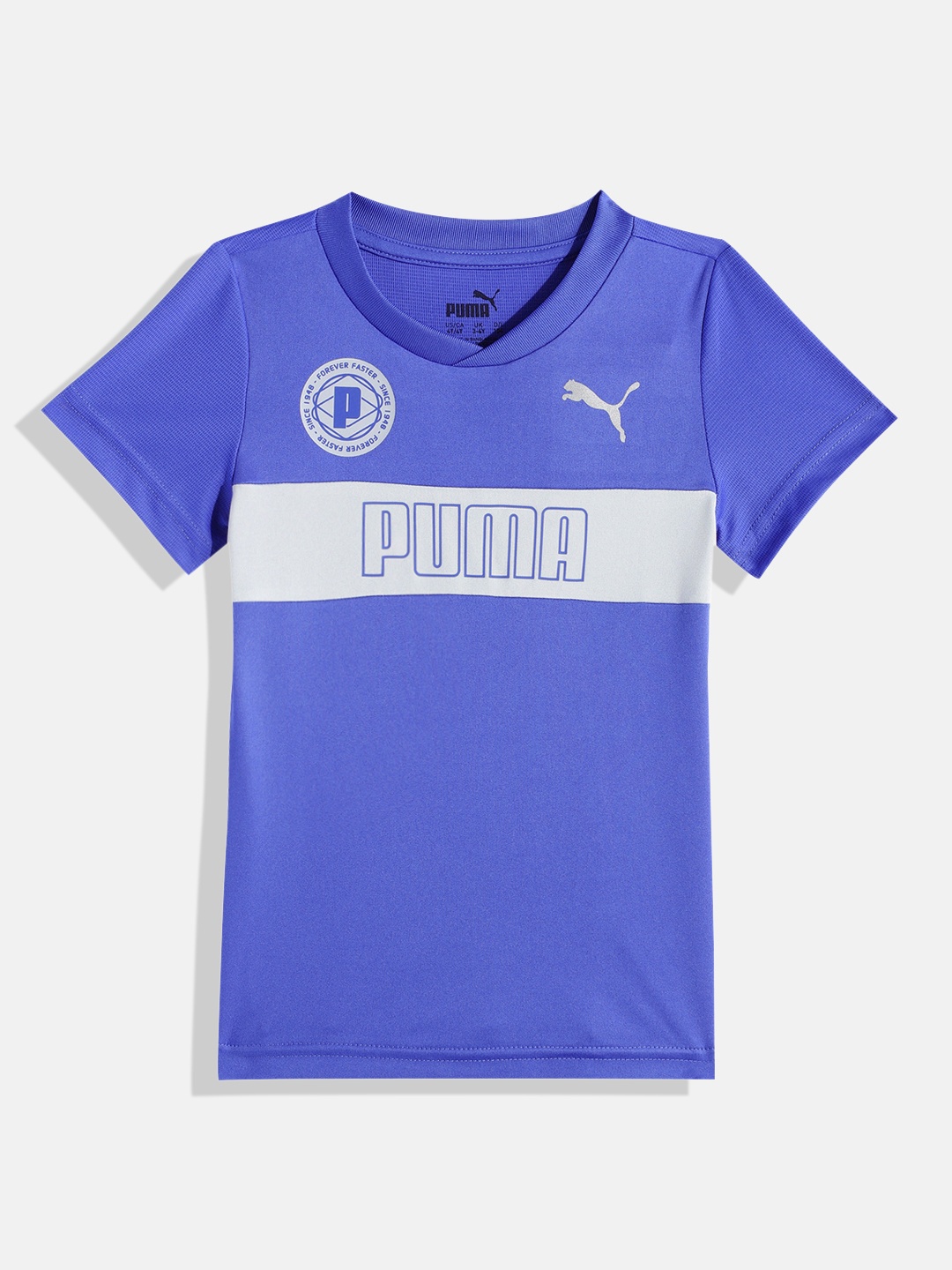 

Puma Boys Brand Logo Printed Active Sports Graphic Youth Regular fit Training T-shirt, Blue