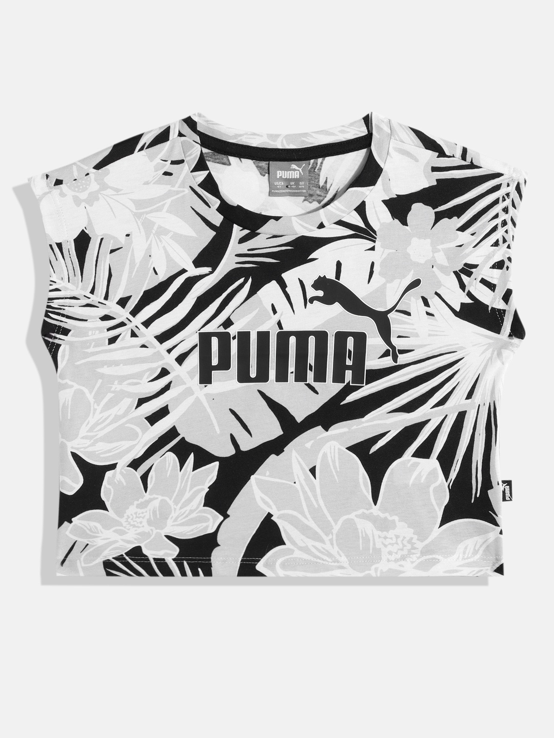 

Puma Girls Printed Relaxed Fit Pure Cotton Crop T-shirt, White