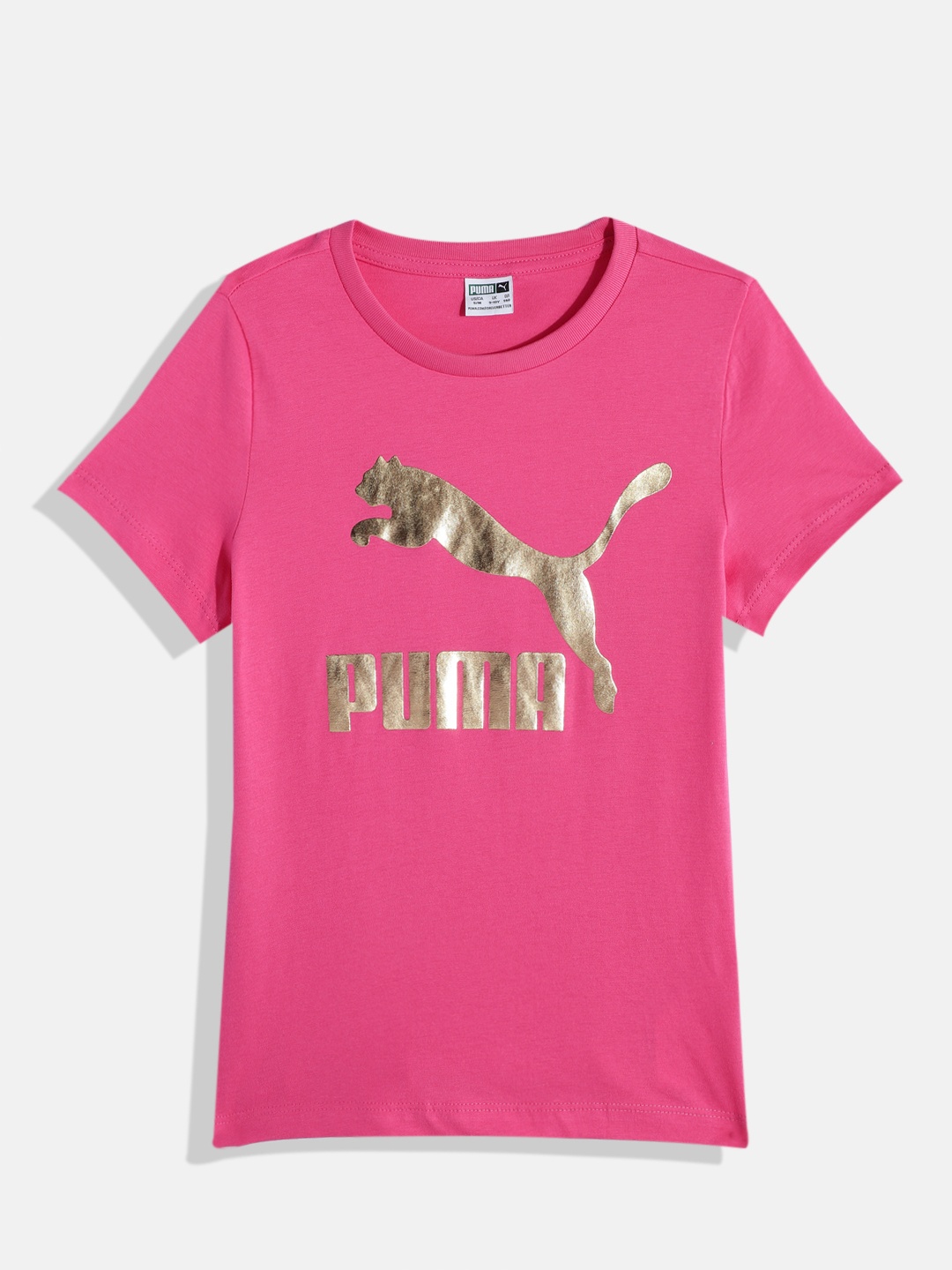 

Puma Girls Brand Logo Printed Classics Pure Cotton Longline T-shirt, Fuchsia