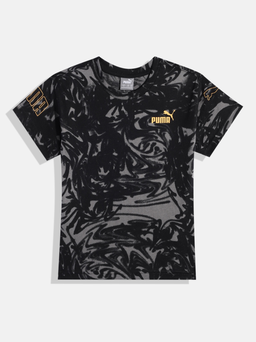

Puma Boys Abstract Printed Pure Cotton POWER SUMMER AOP Youth Relaxed Fit T-shirt, Black