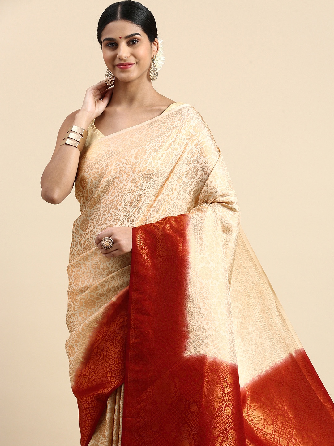 

Pothys Floral Art Silk Banarasi Saree, Beige