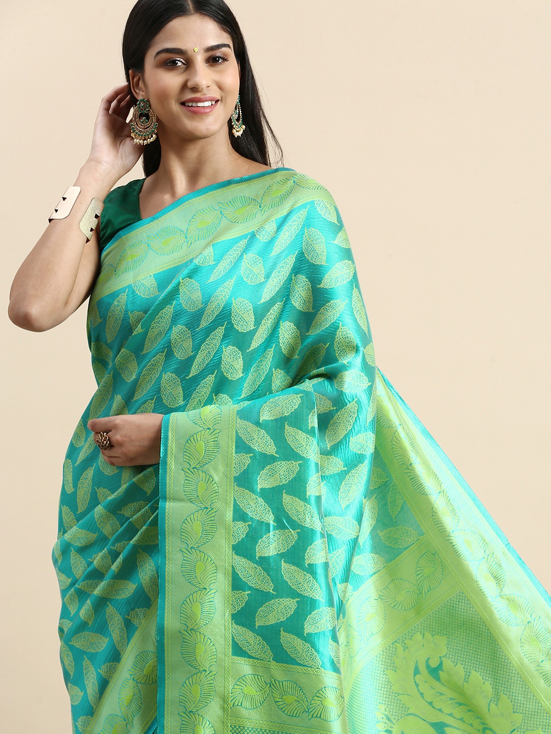 

Pothys Ethnic Motifs Jute Silk Saree, Sea green