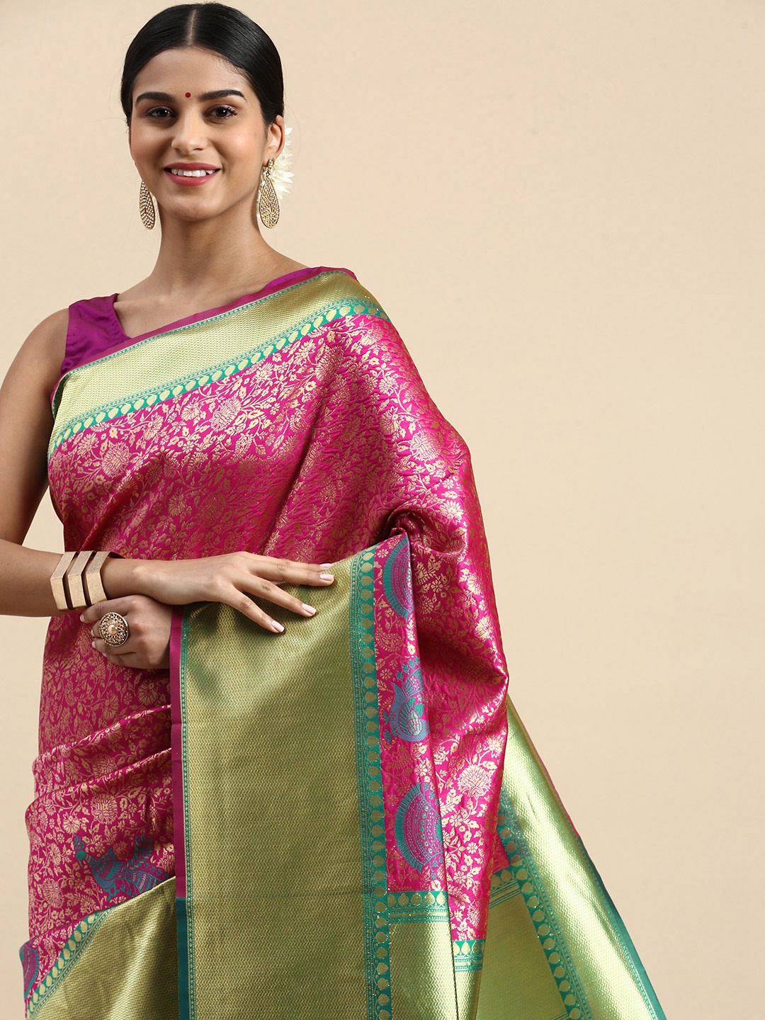 

Pothys Ethnic Motifs Zari Art Silk Banarasi Saree, Pink